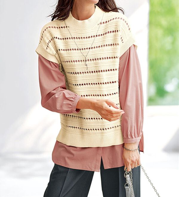 BELLUNA（ベルーナ）の「華やかレース&times;ピンタックシャツチュニック（チュニック）」｜詳細画像