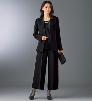 BELLUNA（ベルーナ）の「【３点セット】洗えるストレッチ素材！ワイドパンツ３点セット（ブラックフォーマル（喪服・礼服））」｜黒