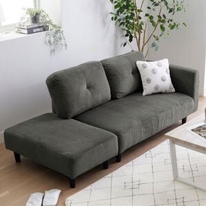 iellio（イエリオ）の「オットマン付カジュアルカウチソファ＜ソファベッド・ソファーベッド・２人掛け・３人掛け・カウチソファー・ローソファ＞（ソファ）」｜コーデュロイグレー