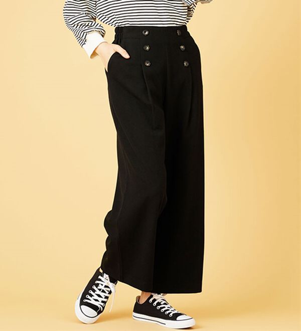 BELLUNA（ベルーナ）の「サマ見え（スーパーウォーム）ウール調ボタン使いワイドパンツ（ワイドパンツ・ガウチョ）」｜詳細画像