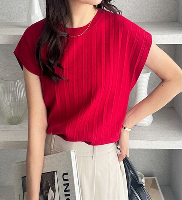 GeeRA（ジーラ）の「プリーツ編フレンチスリーブリブトップス（ニット・セーター）」｜詳細画像