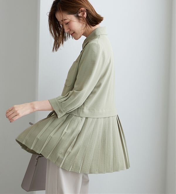 BELLUNA（ベルーナ）の「【UVカット】機能付！裾プリーツ切替チュニック（チュニック）」｜オリーブ