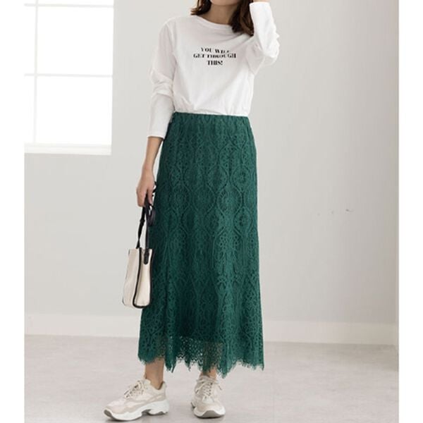 BELLUNA（ベルーナ）の「パネル柄レース素材セミフレアースカート（ロングスカート）」｜詳細画像