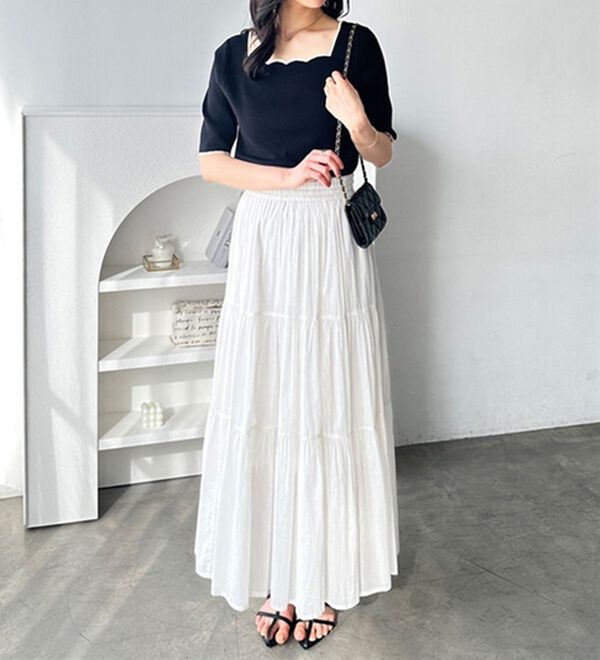 GeeRA（ジーラ）の「配色スカラップ５分袖ニット（ニット・セーター）」｜詳細画像