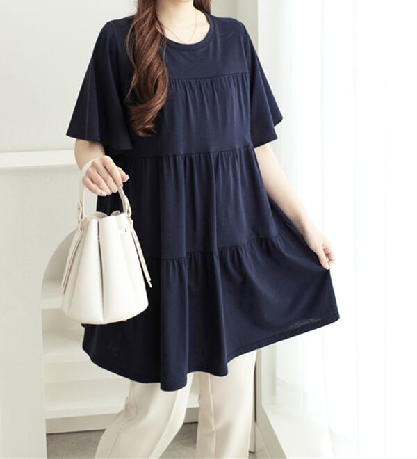 alotta（アロッタ）の「楽に可愛く！ふんわり綿混ティアードチュニック（チュニック）」｜詳細画像