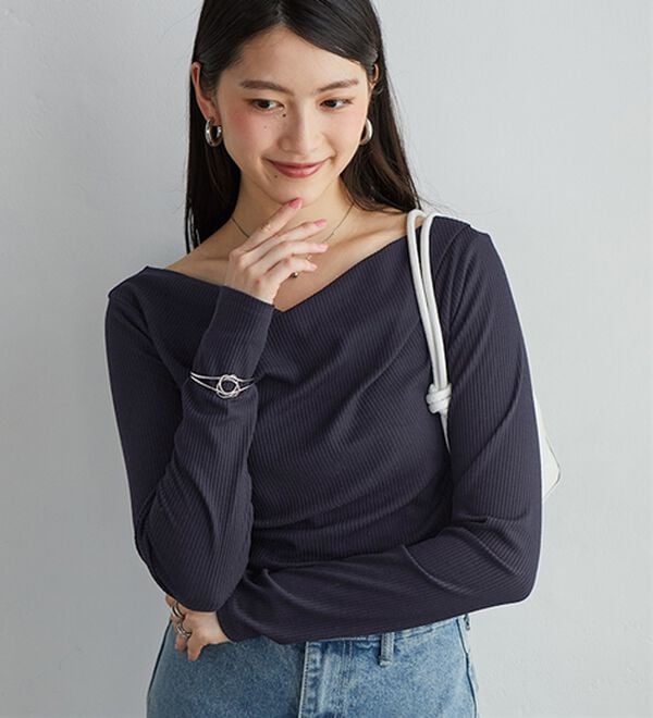 RANAN（ラナン）の「【新色追加】上品ドレープリブロングＴシャツ（カットソー）」｜詳細画像
