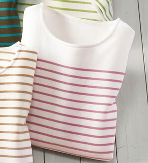 BELLUNA（ベルーナ）の「＜＆ｃｏｃｏｃｈｉ＞ハピネスコットン１００％なめらかボーダープルオーバー（カットソー）」｜白&times;ローズ