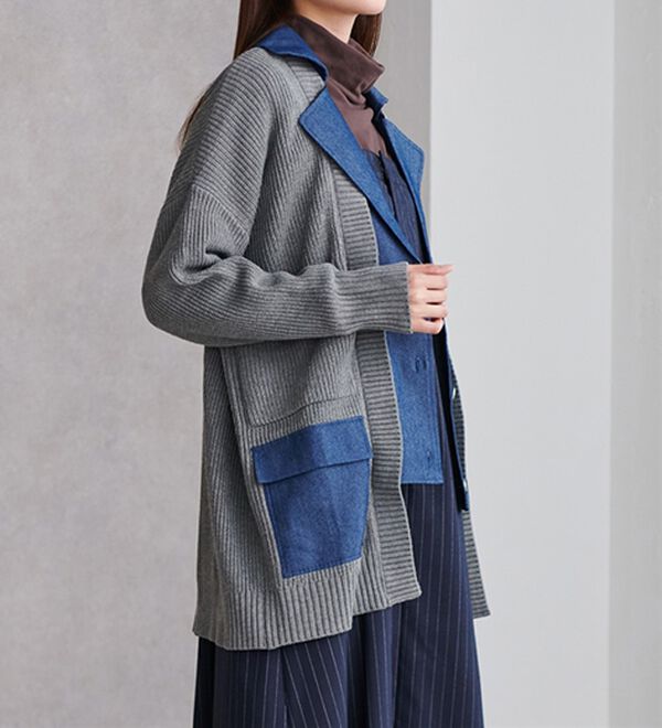 RANAN（ラナン）の「重ね着風デニム切替ニットジャケット（その他ジャケット）」｜詳細画像