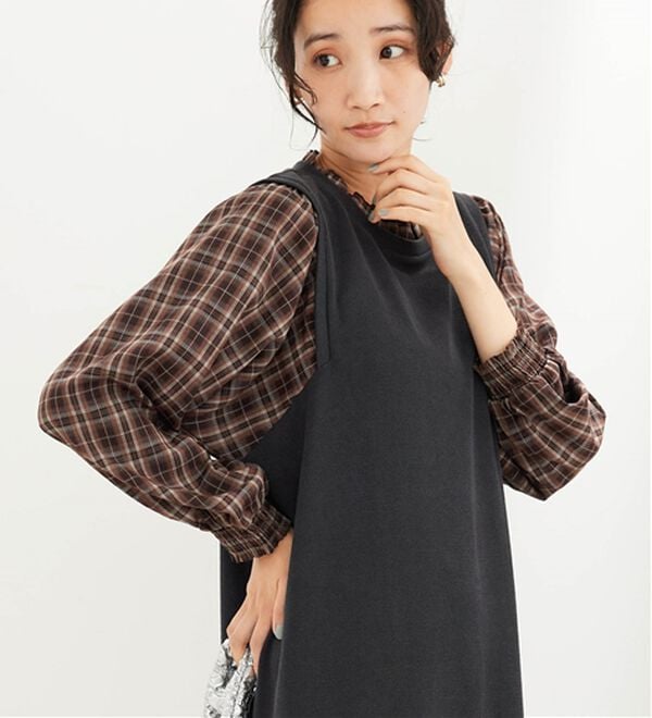 BELLUNA（ベルーナ）の「フリル衿異素材切替ワンピース（その他ワンピース）」｜詳細画像