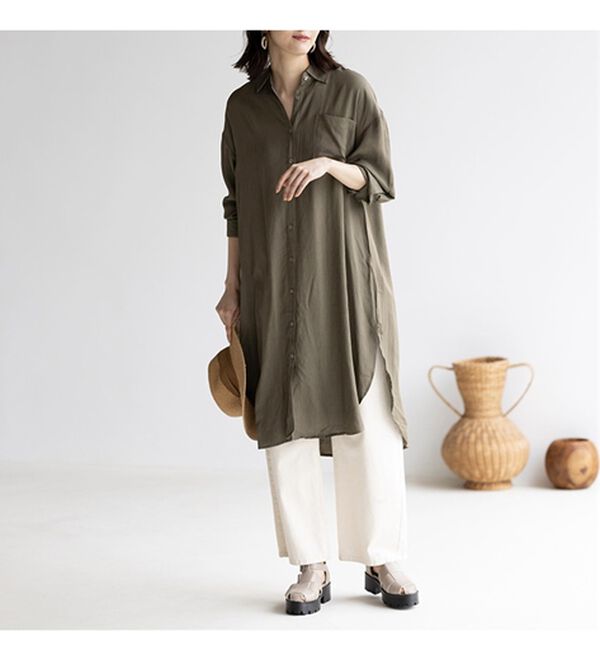 GeeRA（ジーラ）の「スリット入りロングシャツワンピース（シャツワンピース）」｜詳細画像