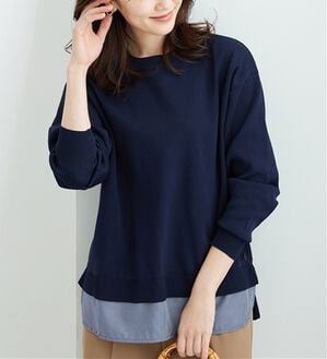 BELLUNA（ベルーナ）の「裾ボタン重ね着風ニットプルオーバー（ニット・セーター）」｜ネイビー系