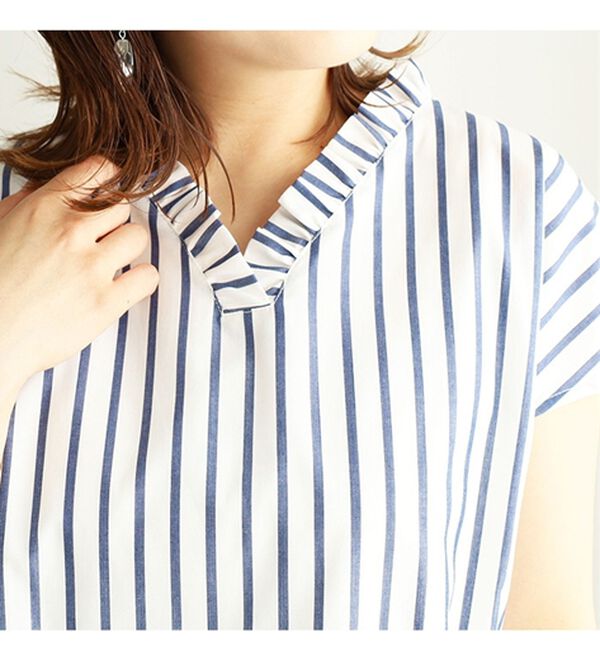 BELLUNA（ベルーナ）の「衿フリルデザインストライプブラウス（ブラウス）」｜詳細画像