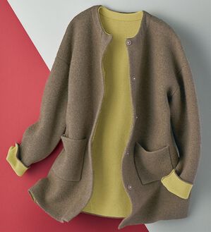 BELLUNA（ベルーナ）の「フォックス入り配色ニットコーディガン（その他ジャケット）」｜モカ系