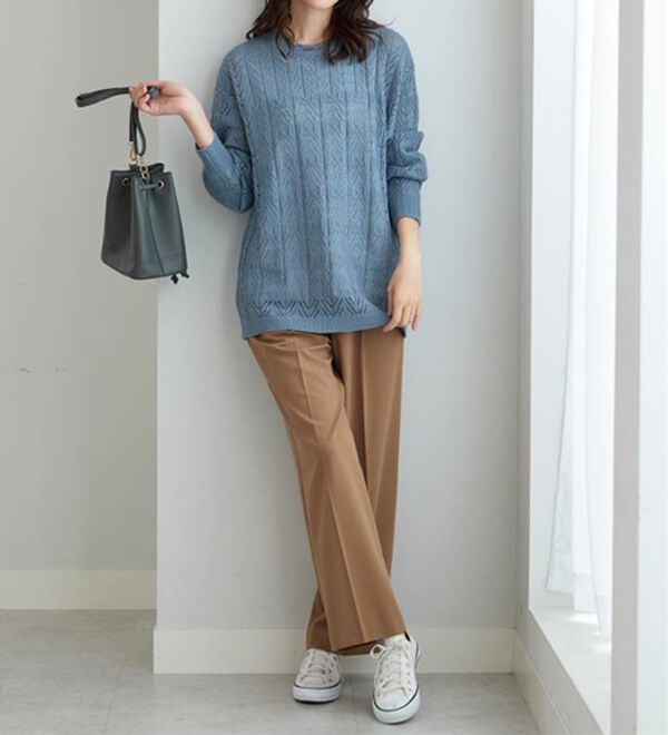BELLUNA（ベルーナ）の「幾何柄透かし編ニットチュニック（チュニック）」｜詳細画像