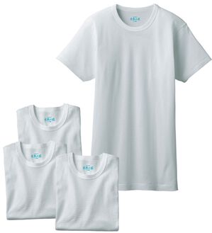 「【４枚組】＜ＧＵＮＺＥ&times;ベルーナ＞素肌の匠（Ｒ）綿１００％風通る冷感インナー（メンズ肌着・インナーウェア）」｜ライトグレー4枚組 半袖丸首