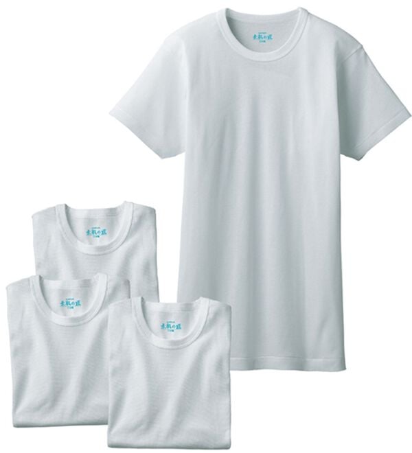 「【４枚組】＜ＧＵＮＺＥ&times;ベルーナ＞素肌の匠（Ｒ）綿１００％風通る冷感インナー（メンズ肌着・インナーウェア）」｜ライトグレー4枚組 半袖丸首