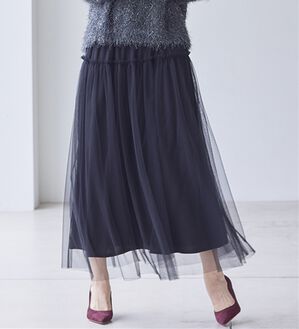 RANAN（ラナン）の「ふわっと可愛いフリルギャザーチュールスカート（ロングスカート）」｜ブラック