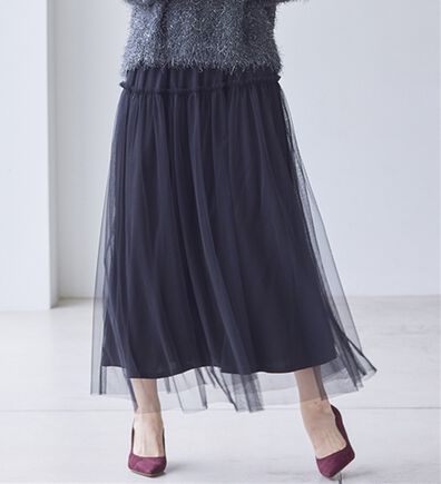 RANAN（ラナン）の「ふわっと可愛いフリルギャザーチュールスカート（ロングスカート）」