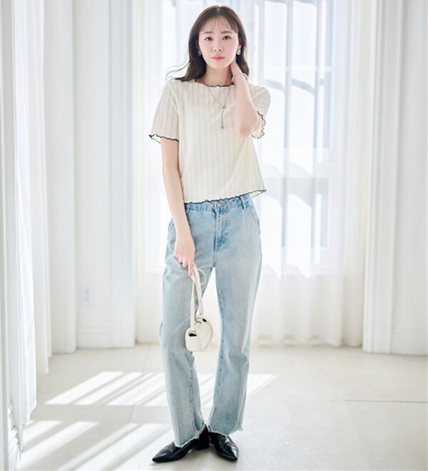 RANAN（ラナン）の「透かし柄メロー配色Ｔシャツ（カットソー）」｜詳細画像