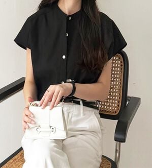 GeeRA（ジーラ）の「綿タッチフレンチスリーブブラウス（ブラウス）」｜ブラック