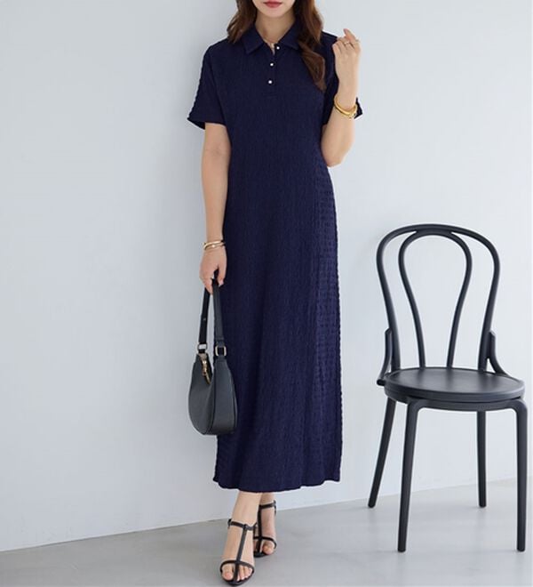 alotta（アロッタ）の「ゴールドボタンポロワンピース（カットソーワンピース）」｜詳細画像