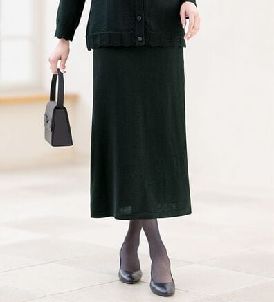 ルフラン（ルフラン）の「楽に着られる濃黒ニットスカート（ロングスカート）」