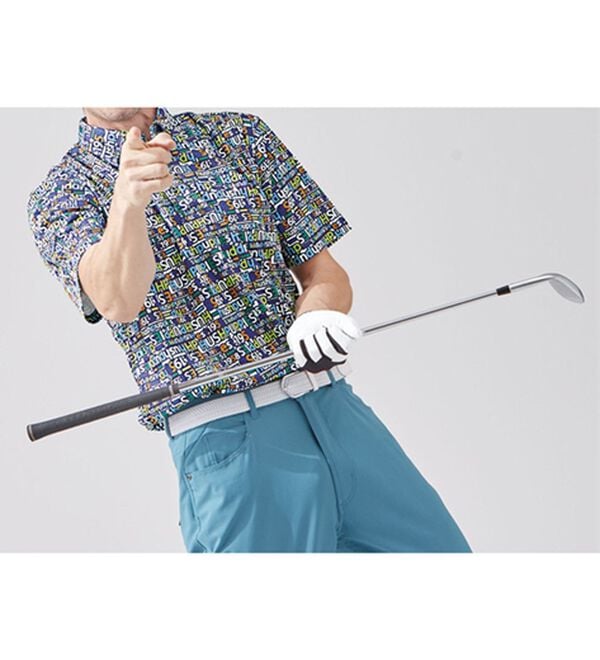 「＜ハッシュパピー・ゴルフ＞総柄ストレッチボタンダウンポロシャツ（メンズポロシャツ）」｜詳細画像