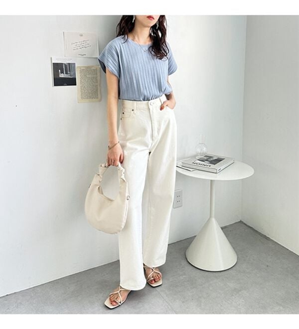 GeeRA（ジーラ）の「プリーツ編フレンチスリーブリブトップス（ニット・セーター）」｜詳細画像