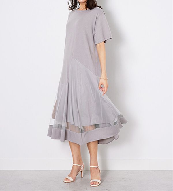 BELLUNA（ベルーナ）の「【Ｌａｇｒｉｌｕａ】裾チュール切替ロング丈ワンピース（カットソーワンピース）」｜詳細画像