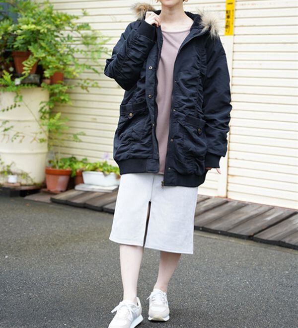 A HAPPY MARILYN（アハッピーマリリン）の「【Ｌ～６Ｌ】リブ使い裏ボア長袖モッズコート（ロングコート）」｜詳細画像