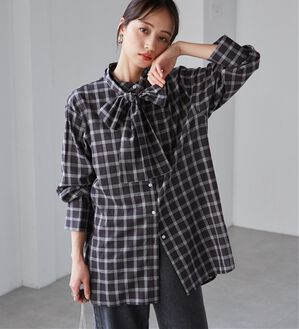 RANAN（ラナン）の「２ｗａｙボウタイチェックシャツ（シャツ）」｜ブラック