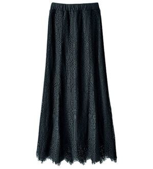 BELLUNA（ベルーナ）の「パネル柄レース素材セミフレアースカート（ロングスカート）」｜黒