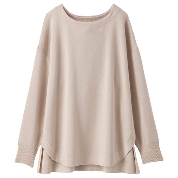 BELLUNA（ベルーナ）の「ミラノリブ素材裾ラウンドプルオーバー（ニット・セーター）」｜トープ