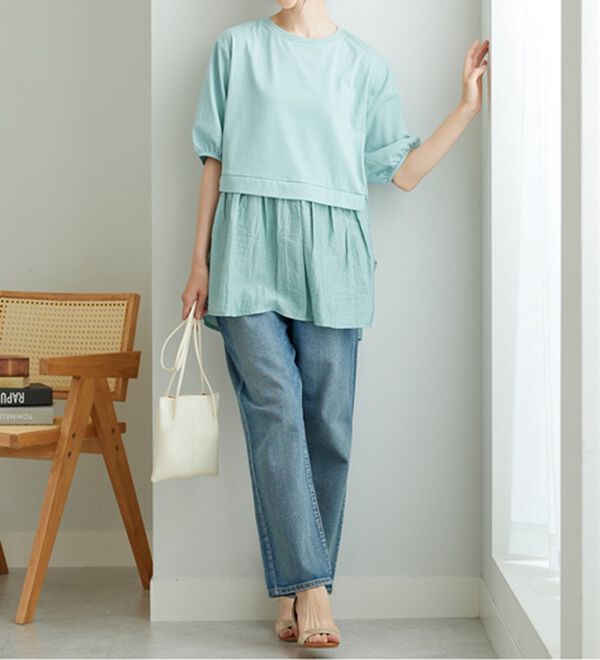 BELLUNA（ベルーナ）の「ギャザー使い異素材切替ふんわりチュニック（チュニック）」｜詳細画像