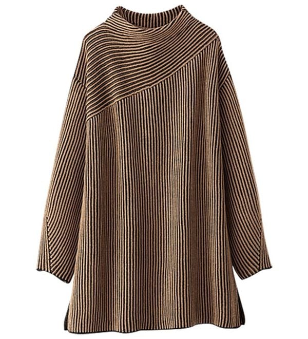 BELLUNA（ベルーナ）の「ストライプジャカード切替チュニック（チュニック）」｜モカ系