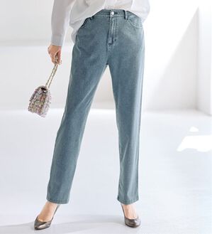 BELLUNA（ベルーナ）の「まるでデニム！ストレッチニットデニム（フルレングスパンツ）」｜ライトブルー