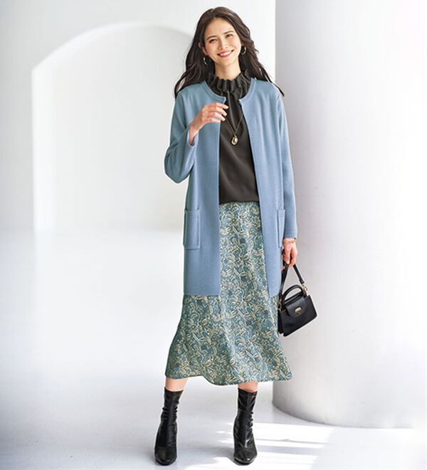 BELLUNA（ベルーナ）の「艶やかプリント切替フレアースカート（ロングスカート）」｜詳細画像