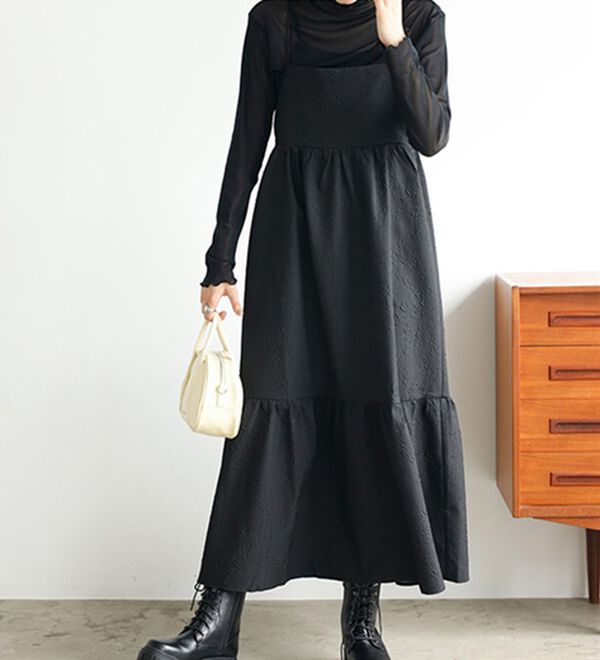 GeeRA（ジーラ）の「ふくれジャカードキャミワンピース（その他ワンピース）」｜ブラック