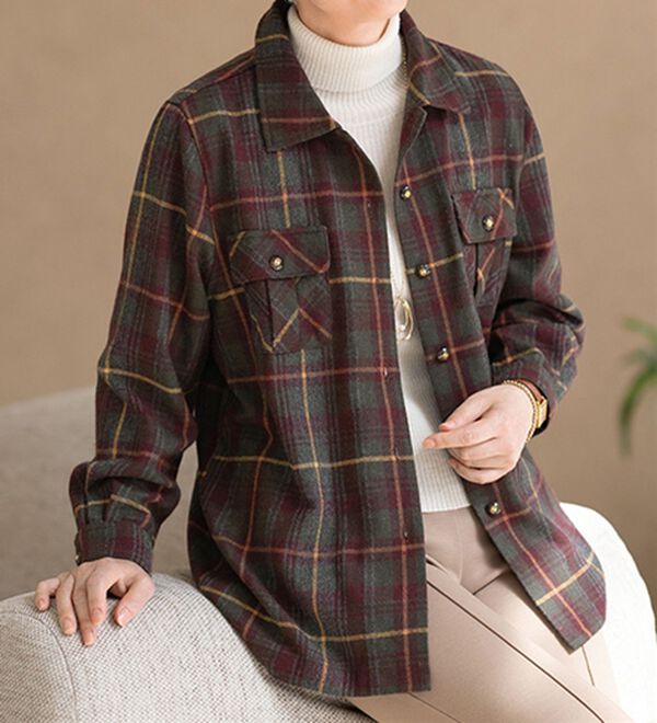 ルフラン（ルフラン）の「日本製　尾州ウール混ブラウスジャケット（シャツ）」｜赤系チェック