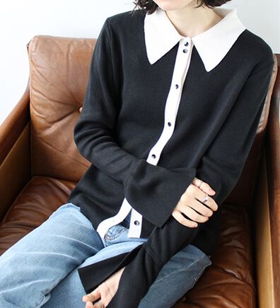 GeeRA（ジーラ）の「ポロ衿配色ニットカーディガン（ニットカーディガン）」