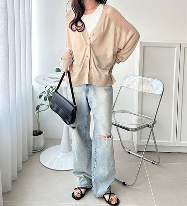 GeeRA（ジーラ）の「接触冷感！Ｖネックカーディガン（ニットカーディガン）」｜詳細画像