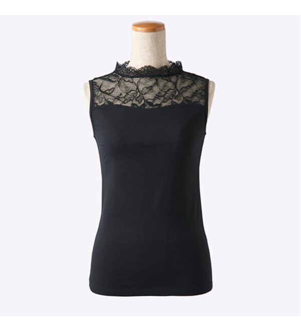 YU'NOW（ユナウ）の「【吸湿発熱】【抗菌防臭】ハイネックレースノースリーブインナー（肌着・インナーウェア）」｜詳細画像