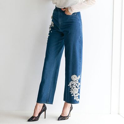 RANAN（ラナン）の「デコラティブデニムパンツ（フルレングスパンツ）」