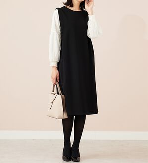 BELLUNA（ベルーナ）の「【新色追加】袖レース切替デザインきれい見えワンピース（その他ワンピース）」｜黒系