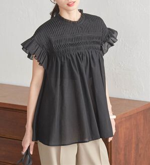 RANAN（ラナン）の「ピンタックフリルボイルブラウス（ブラウス）」｜ブラック