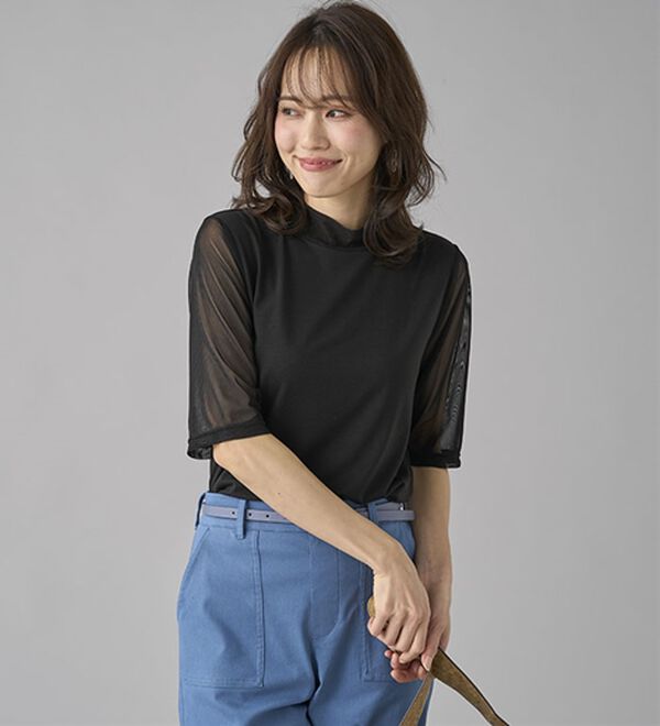 BELLUNA（ベルーナ）の「【５分袖】チュール切替上品インナー（カットソー）」｜詳細画像