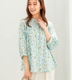 BELLUNA（ベルーナ）の「＜ＩＮＤＩＡ＞胸元シャーリングブラウス（ブラウス）」｜ブルー系