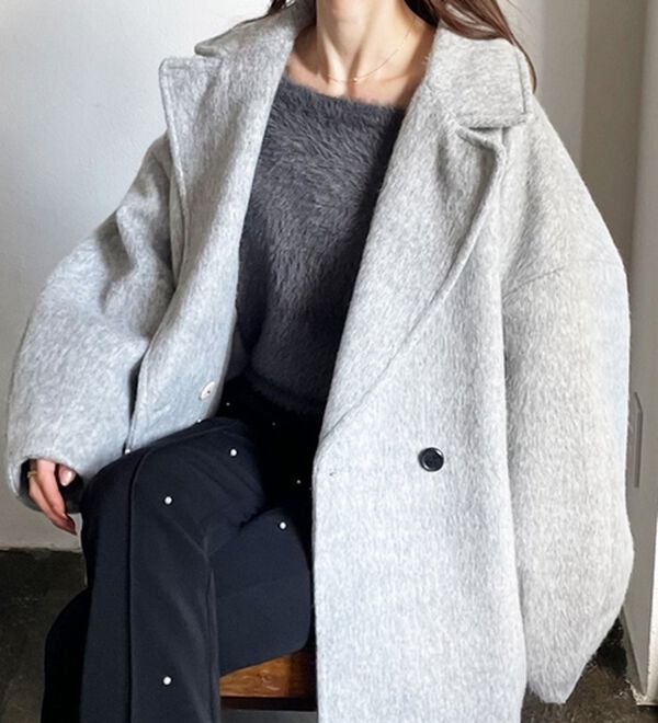 「【YOUING.】シャギーオーバーサイズミドルコート（ハーフコート）」｜詳細画像