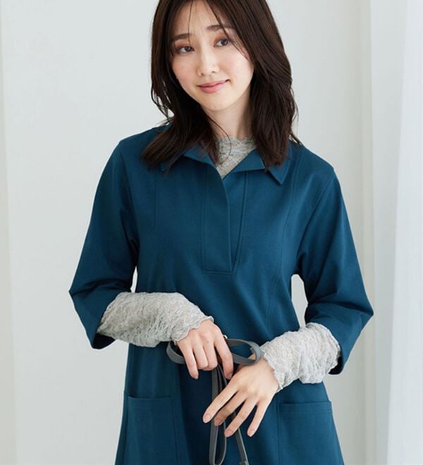 BELLUNA（ベルーナ）の「【重ね着にぴったり♪】のびやかレース素材メロー使いインナー（カットソー）」｜詳細画像