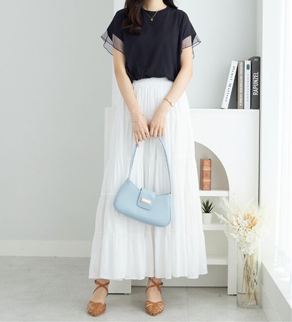 alotta（アロッタ）の「１枚でこなれ感！袖チュールデザイン綿混Ｔシャツ（Tシャツ）」｜詳細画像